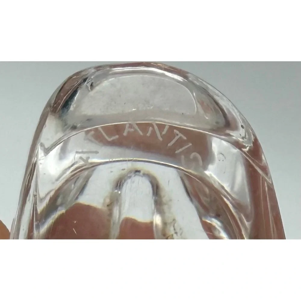 Atlantis Crystal Cat Figurine Reclining Glass Feline Paperweight Clear Signed